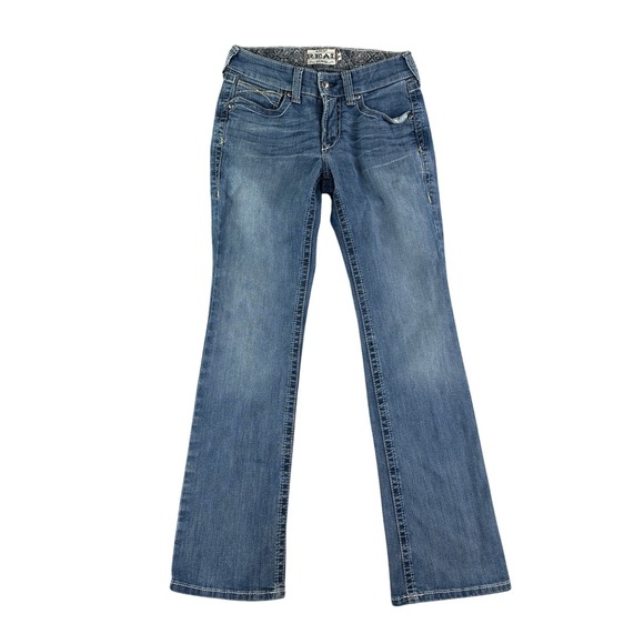 Ariat Real Denim Jeans Womens Size 27R Bootcut Medium Wash Embellished Pockets - Picture 1 of 10